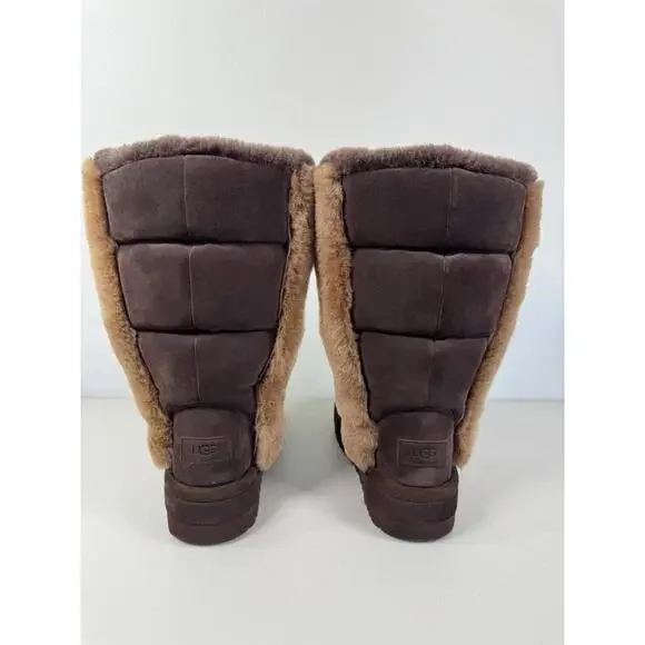 RARE! NWOB UGG Chillapeak Tall Shearling Wool Platform Boots Suede US 10 Brown - Picture 3 of 8